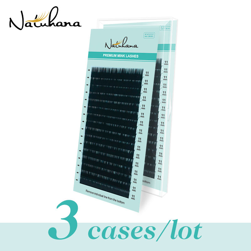 Eyelash Extension Korea Natural - NATUHANA 3 ケース/ロットミンクまつげエクステンション 16 行ナチュラル個別韓国 PBT
