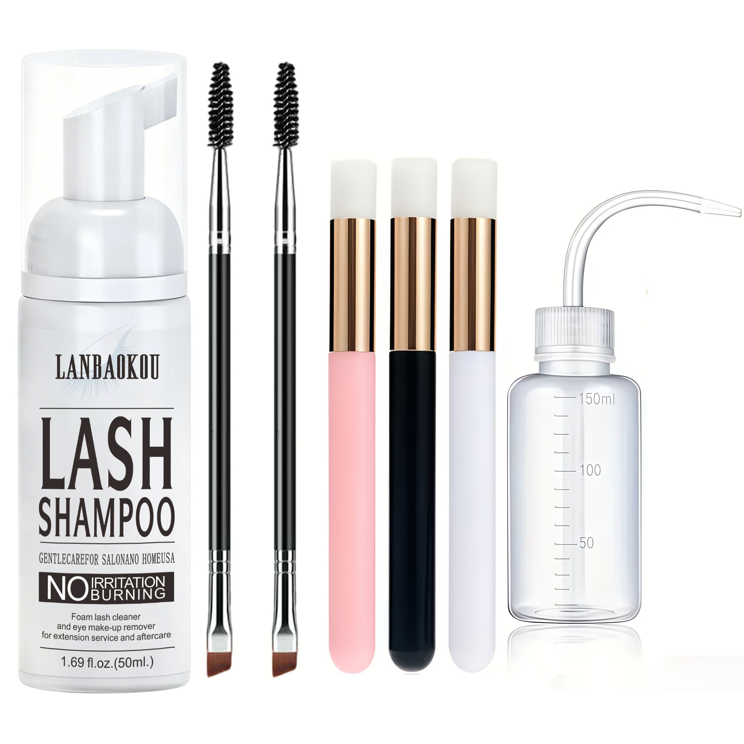 Eyelash Extension Wash - まつげ用ラッシュシャンプー 50ML + ブラシ＆マスカラワンド まぶた用泡状クレンジング、エクステンションクレンザーリムーバー、メイクアップリムーバー