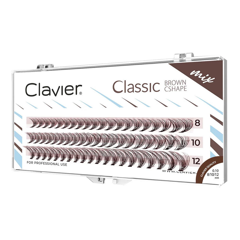 Eyelash Extension Natural Classic - クラビエ-クラシックなブラウンのまつ毛,自然なクラスター,10dの個々のセグメント,プロのカール