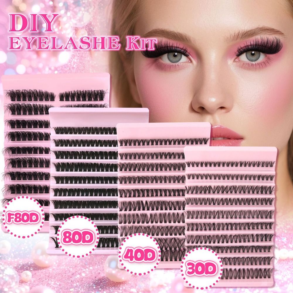 Lashes Eyelash Extension - ナチュラルルックつけまつげ ウィスピー風 ボンド＆シール DIYまつげエクステキット クラスターデザイン フェイクまつげメイクアップ強化