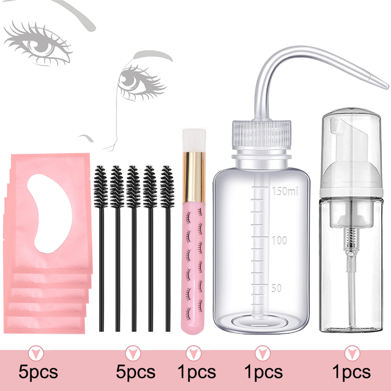 Eyelash Extension Wash - 13 個まつげエクステンションクリーニングキット 5 in 1 ラッシュシャンプーブラシ石鹸泡洗浄ボトルセット眉毛マスカラワンドアイパッドパッチ